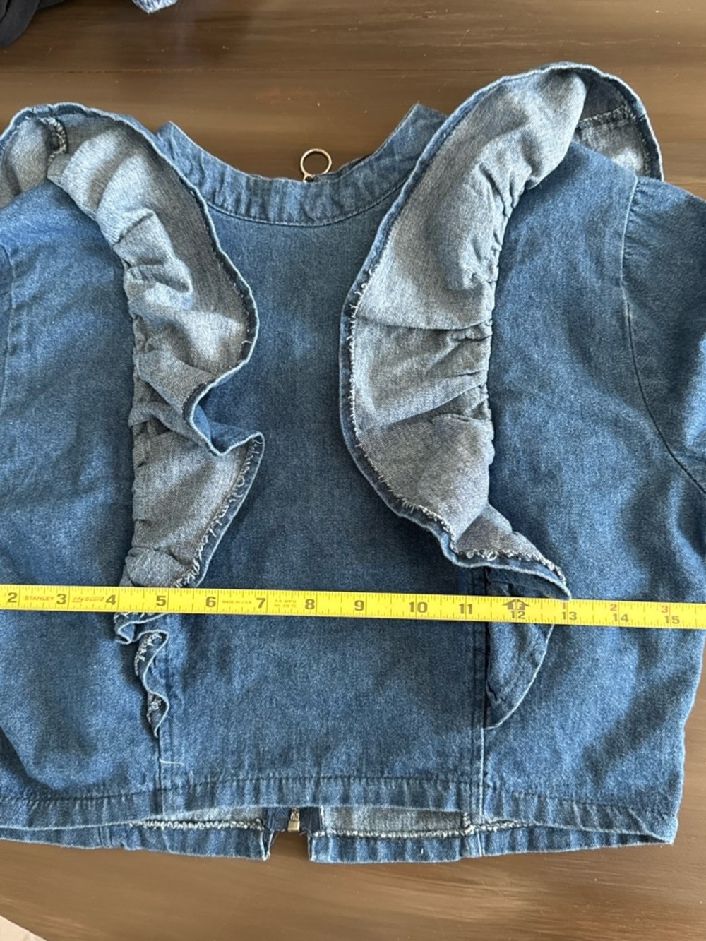 Forever 21 Cropped Top Medium Denim Ruffled with Back Zip- Y2K - Picture 6 of 9